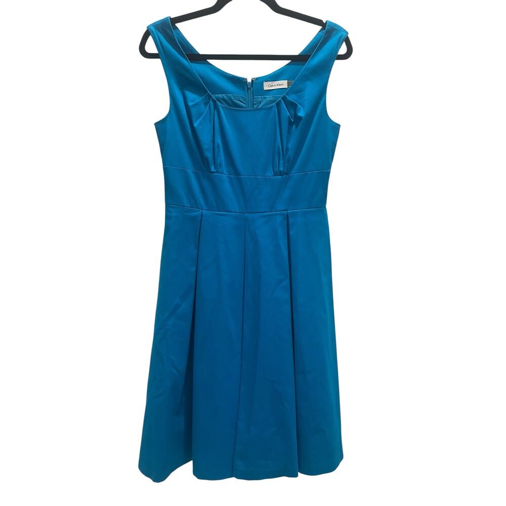 Calvin Klein Turquoise Pleated Fit & Flare Dress Size 4
